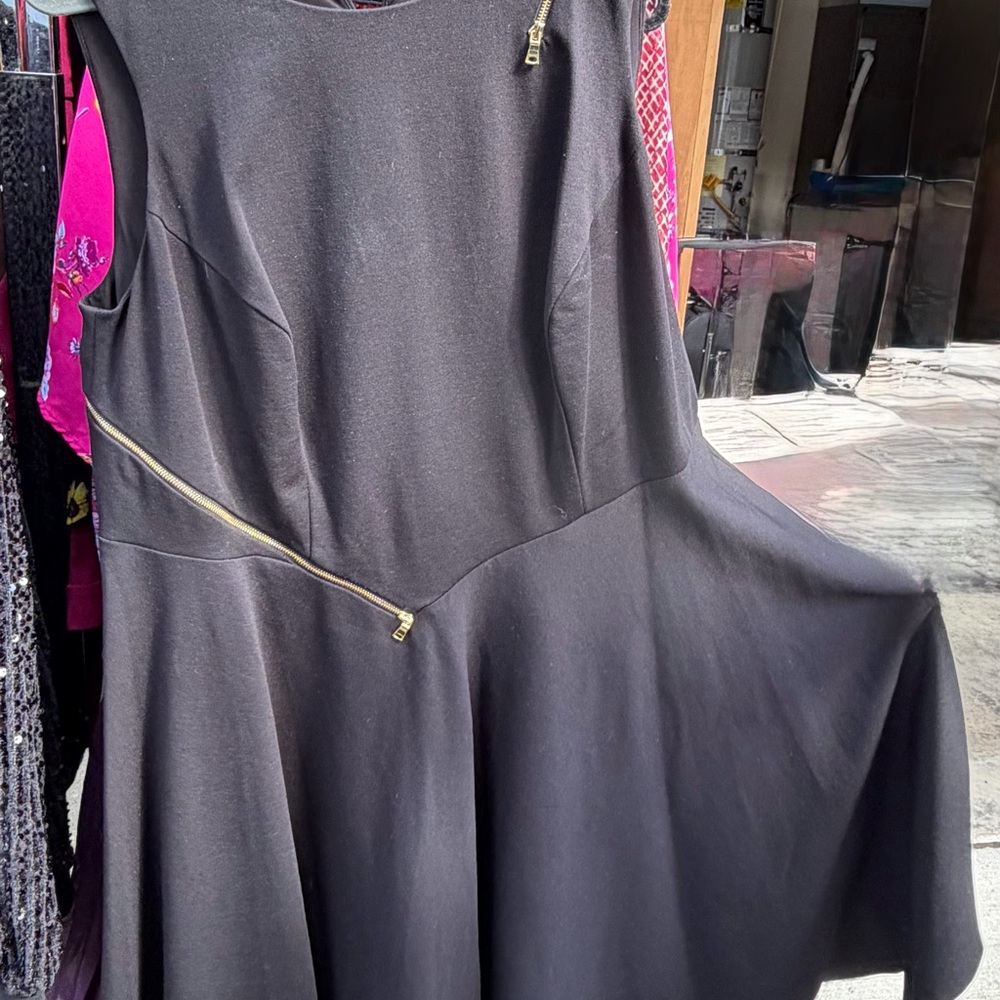Plus Size Black Sleeveless Fit-and-Flare Dress with Zip Detail